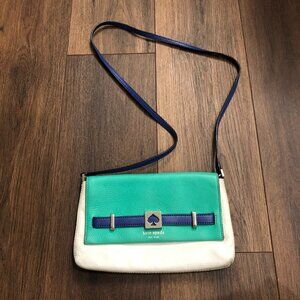 Kate Spade “Houston” Teal Blue & Ivory Crossbody Bag w/ Silver Hardware READ DES